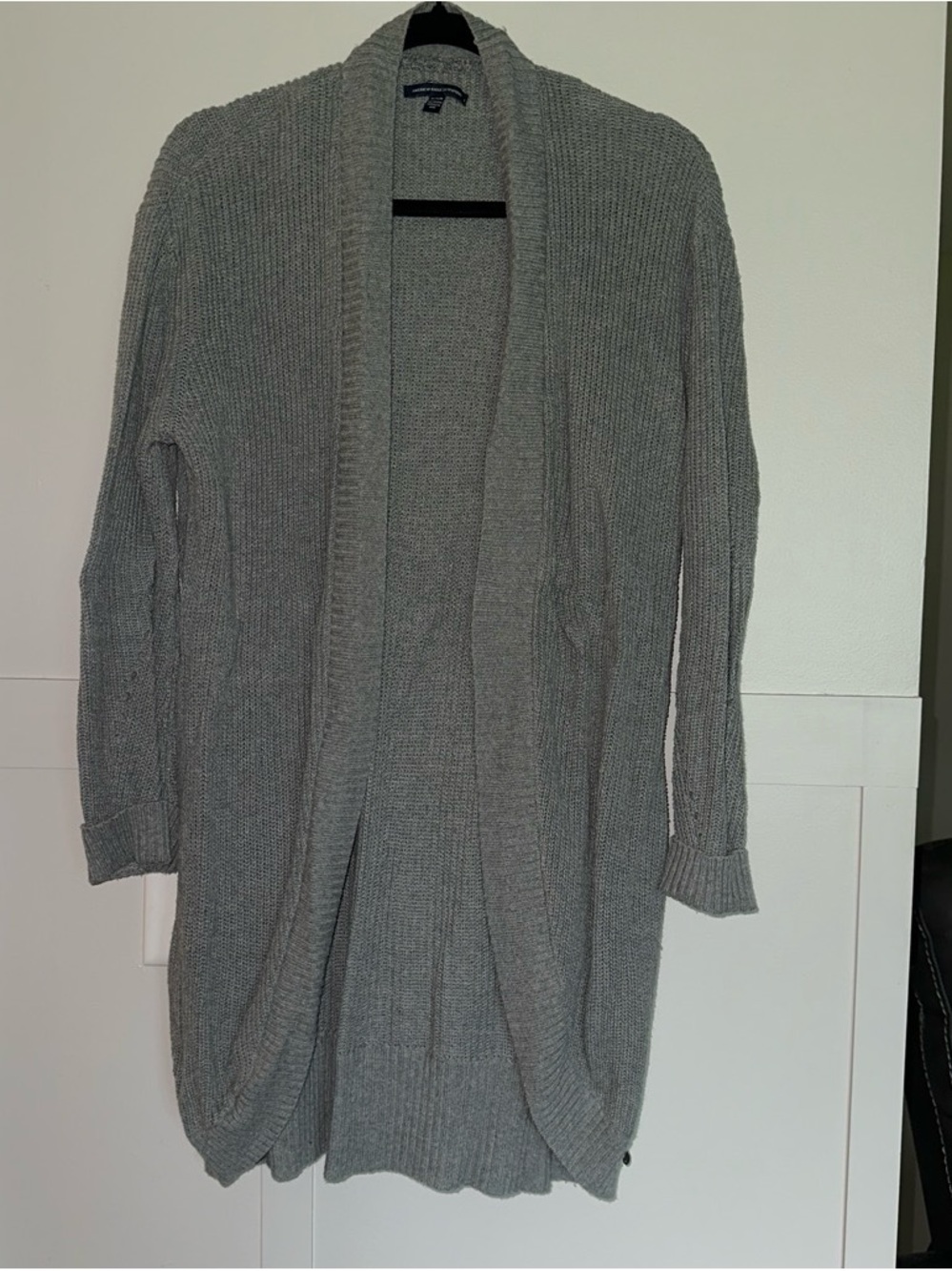 American Eagle Grey Open-Front Knit Cardigan Sweater
